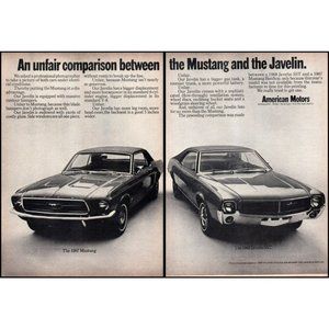 1968 AMC American Motors Javelin vs Ford Mustang Hardtop 2 Page Vintage Print Ad